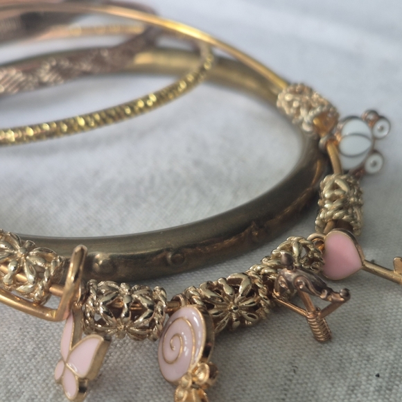 Gold and Pink Charm Bracelet Set - Picture 3 of 6